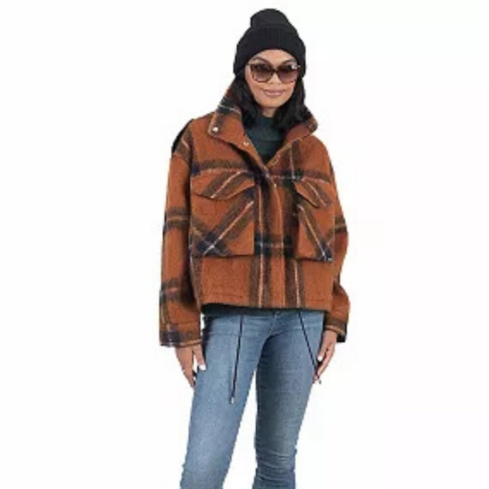 Nine West Orange & Black Plaid Cropped Jacket – XXL